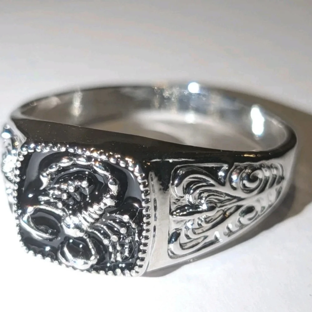Bright Deep Black Enamel With Unique Scorpion Square Face Design Ring For Men's